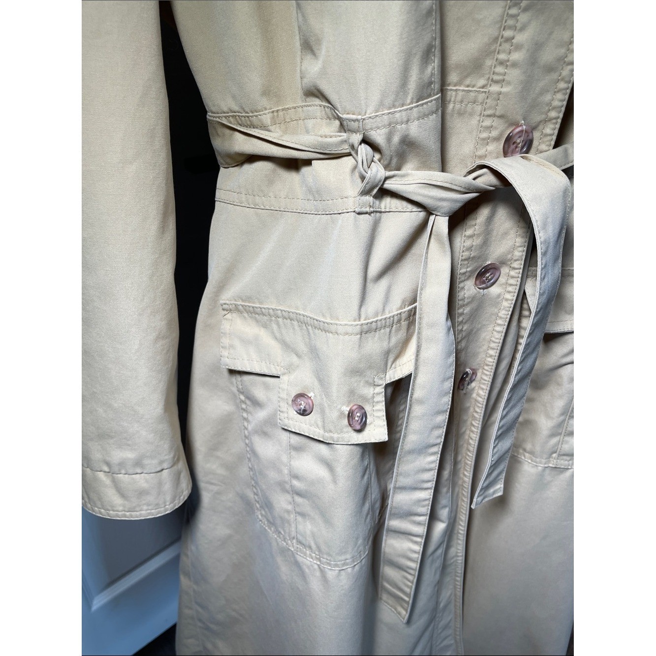 Vintage 70s The Jack Set Single-Breasted Dagger Collar Khaki Beige Belted Trench