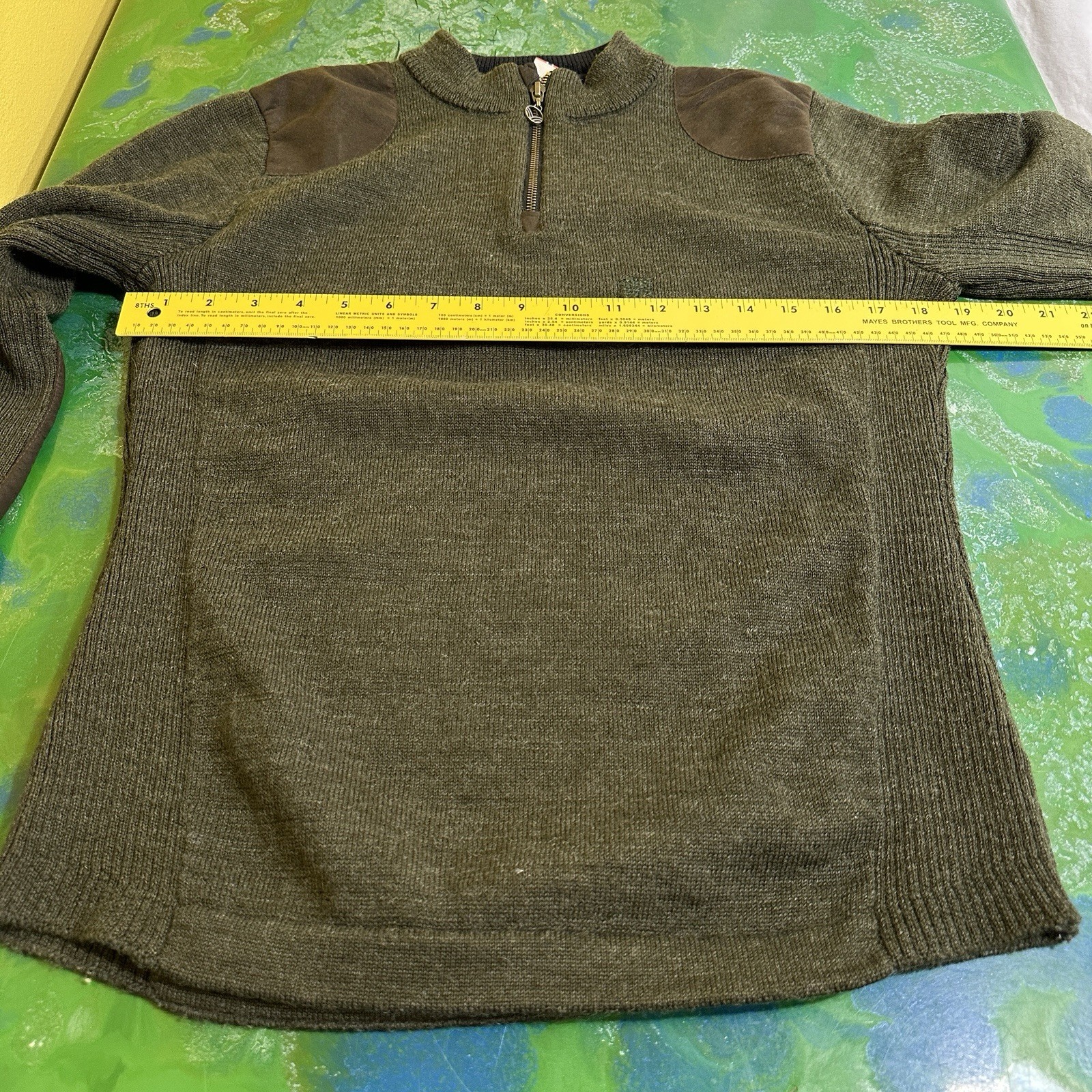 Vintage Dale of Norway Large Women’s 1/4 Zip Wool Sweater w/Elbow Patches Green