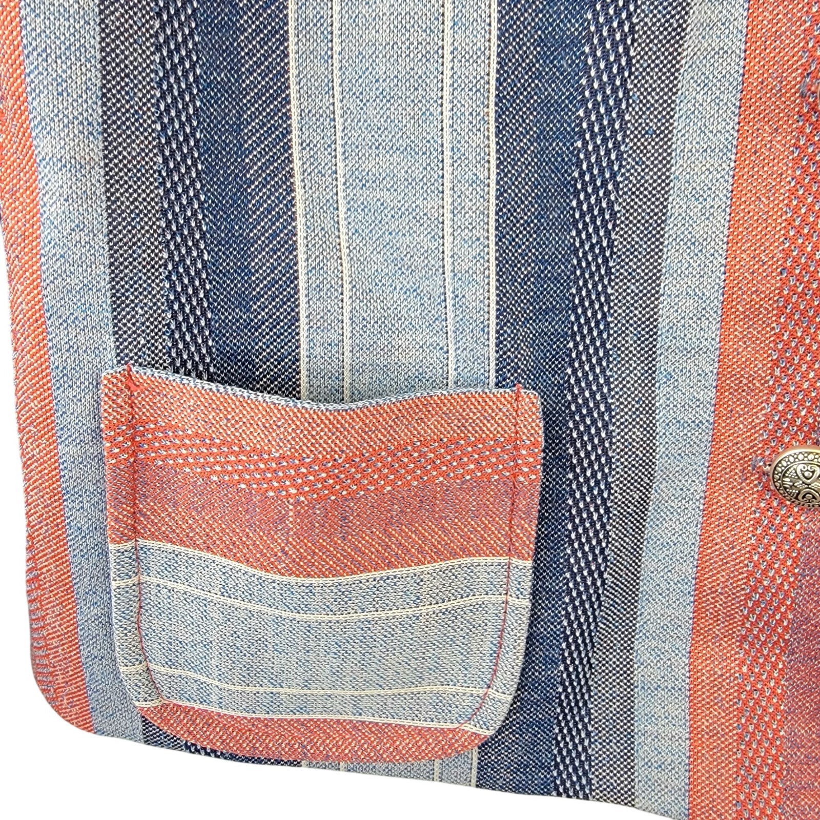 Vintage 70s Stripe Shirt Jacket Women Medium Pink Blue Collar Button Lightweight