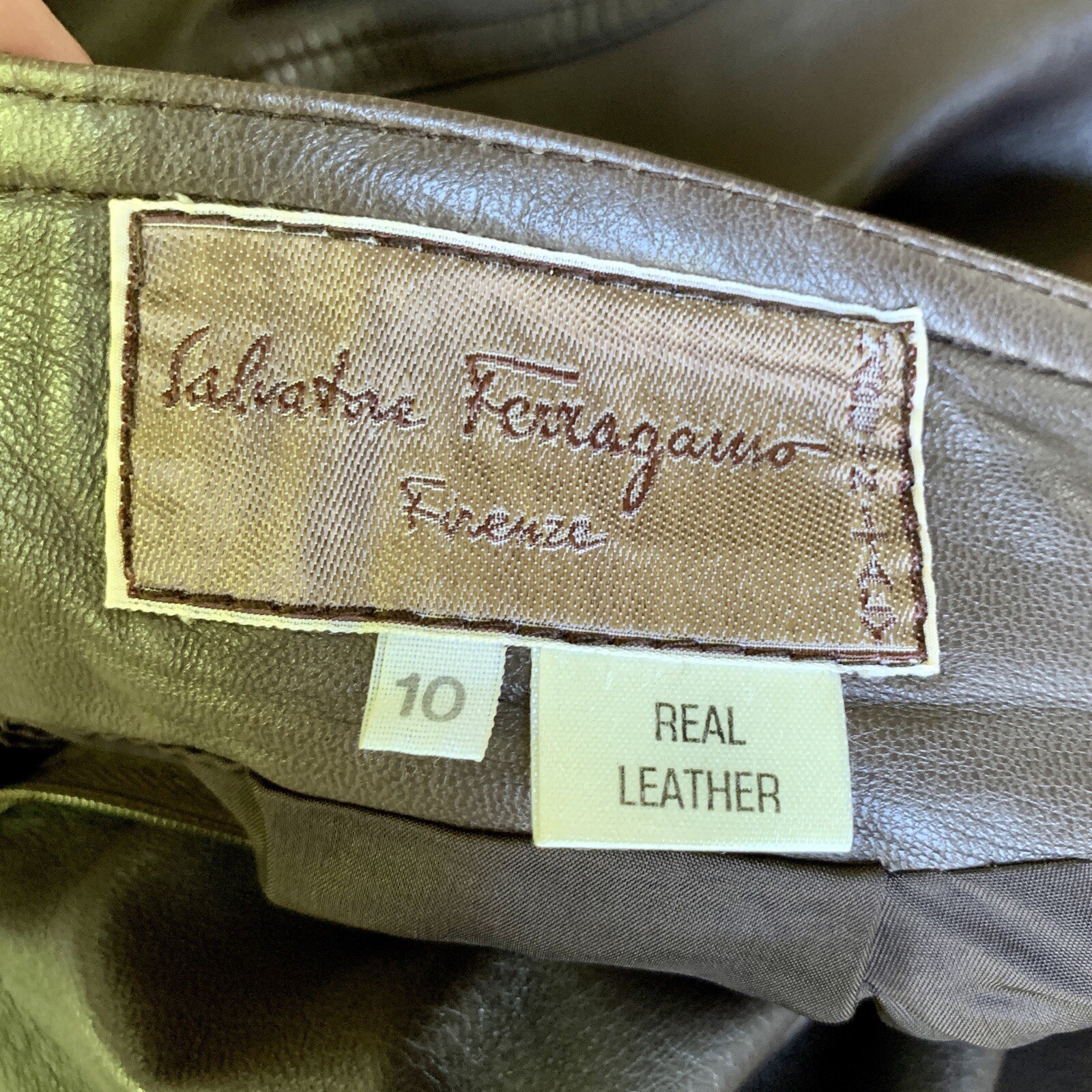 Vintage SALVATORE FERRAGAMO 70s 80s Brown Leather Skirt ITALY 10