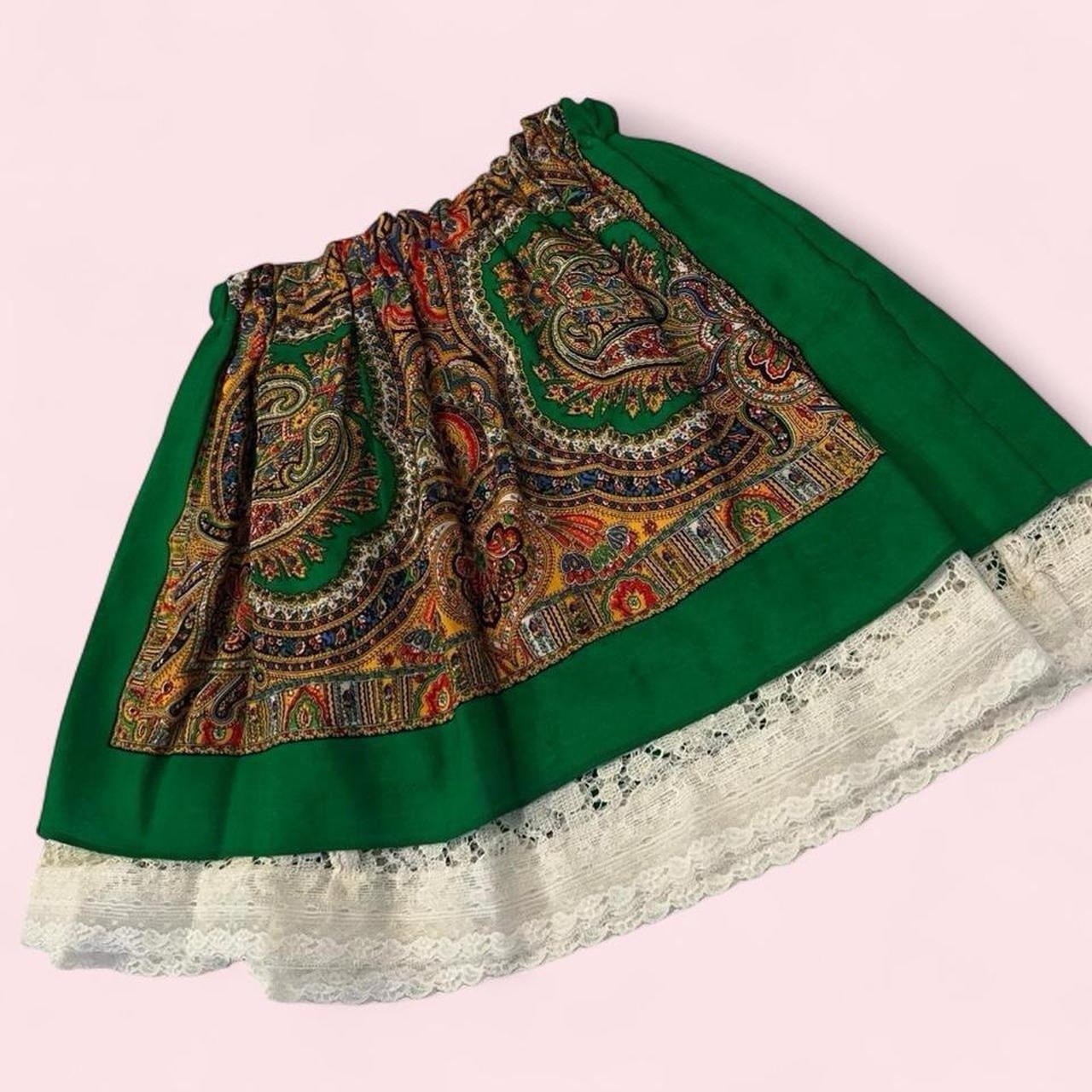 Vintage 60s Handmade Renaissance Revival Skirt Reversible Wool Lace S/M