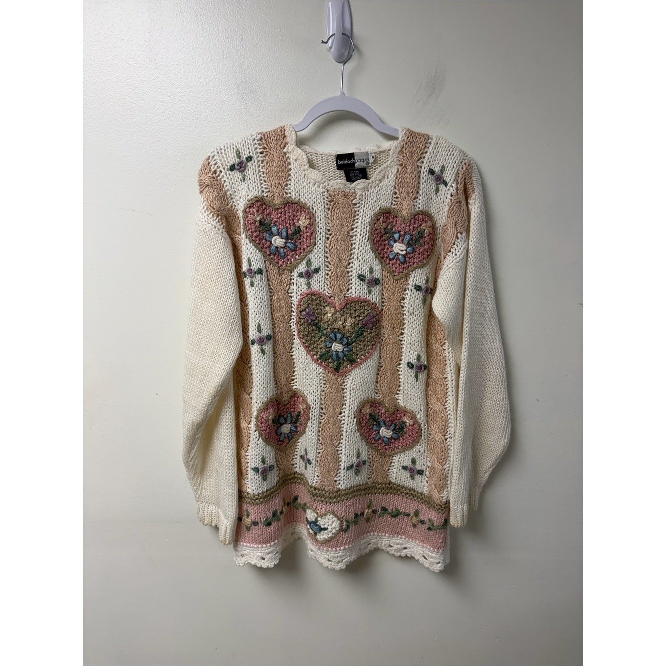 Beldoch Popper Vintage Oversized Grannycore Heart Sweater Size Small