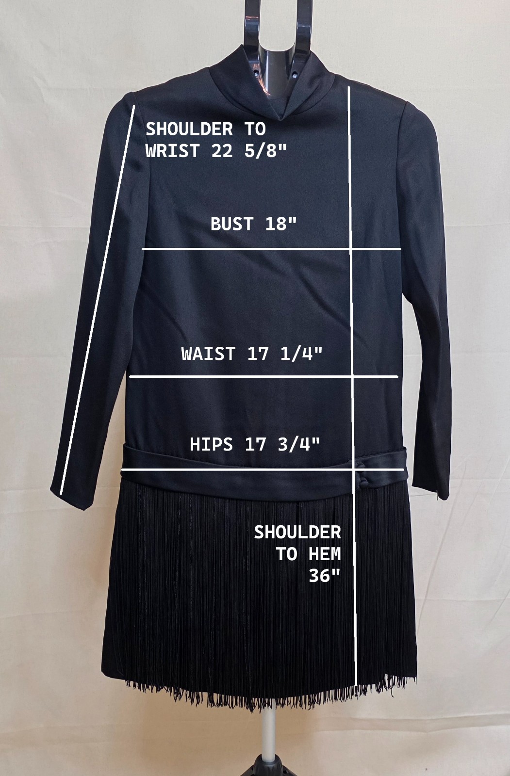 Vintage Mod Black Flapper Style Dress Retro Cocktail Party Style 1960s