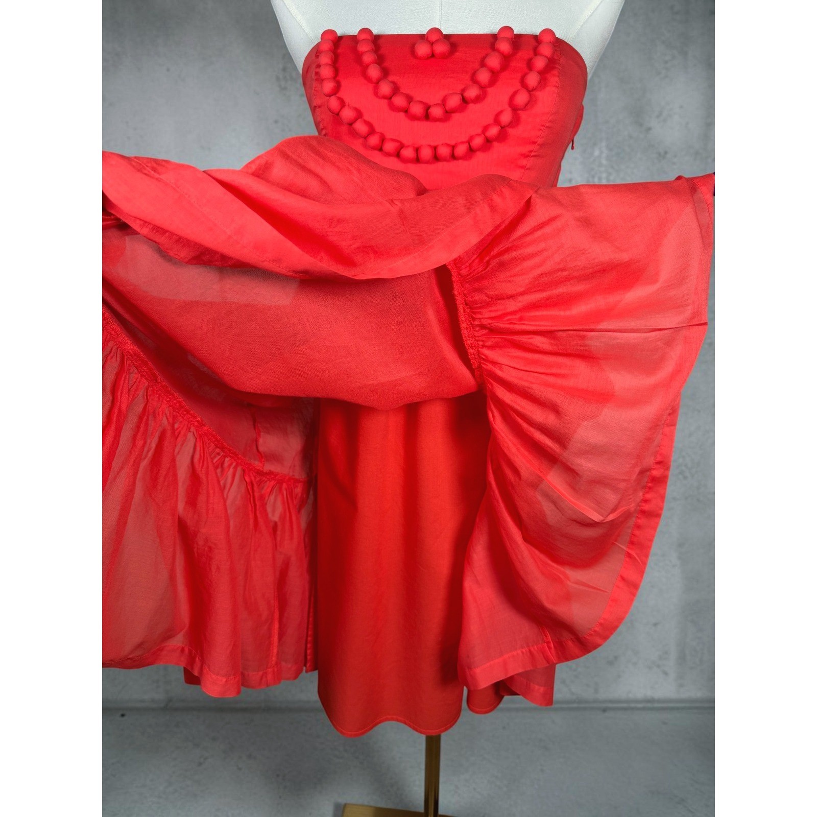 Y2K GAP Coral Red Strapless Midi Dress Empire Waist Cotton Lined Womens 0