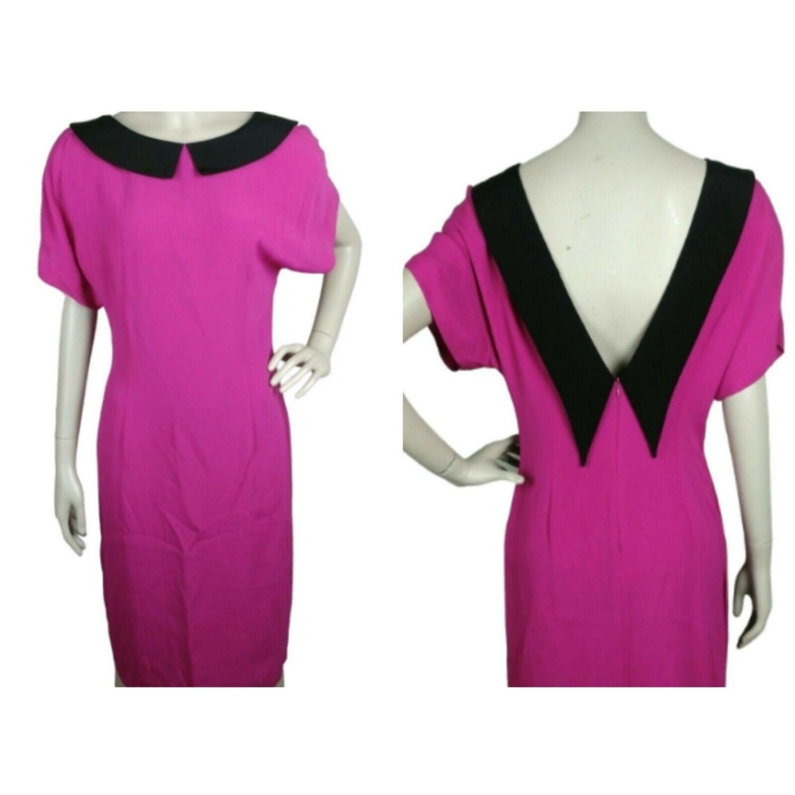 Vintage 80s Deadstock Cassidy MOD Pointed Flat Collar V-Back Dagger Collar Dress
