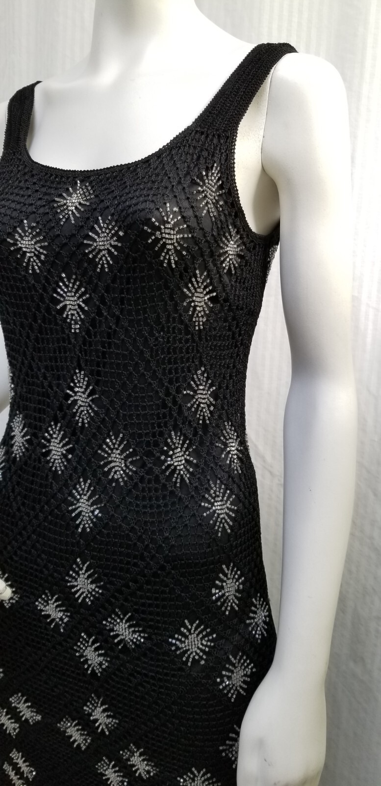 New with Tags KROSHETTA BY PAPILLON Black Crochet Beaded Maxi Dress – Size S/M