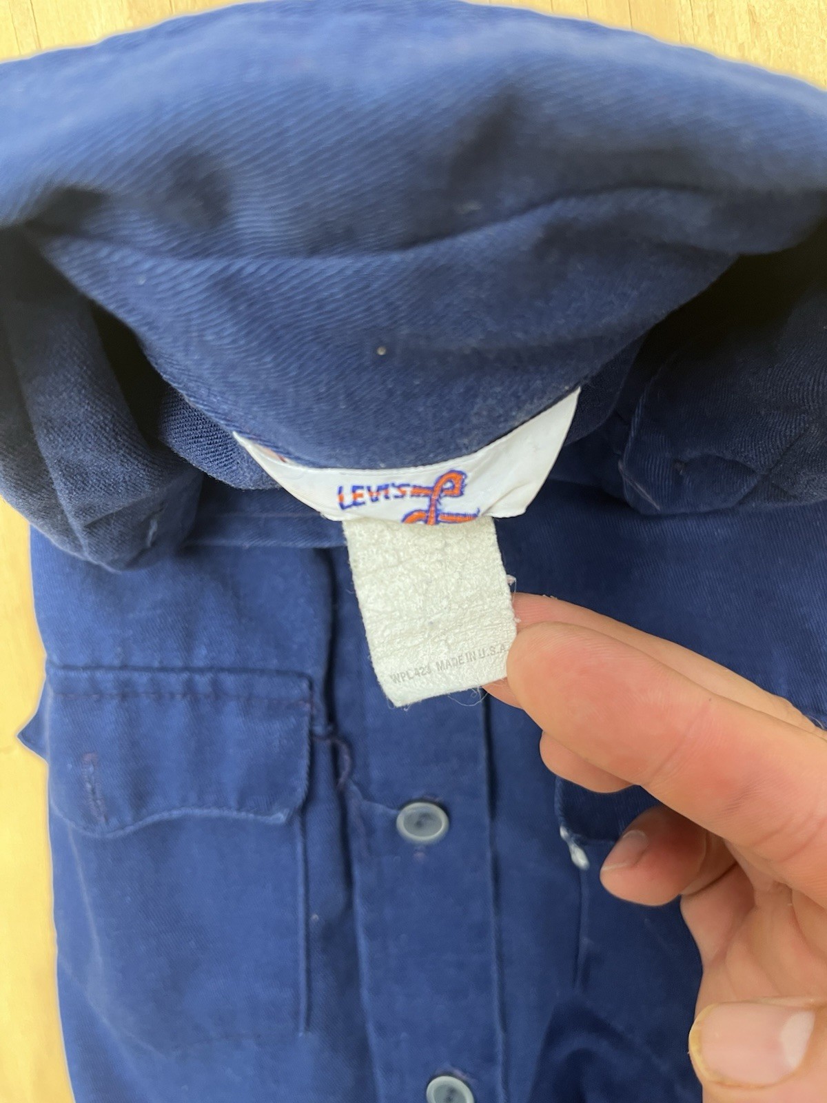 Vintage 70s Levis Big E Tab Work Shirt Blue Long Sleeve Pocket Women’s Small
