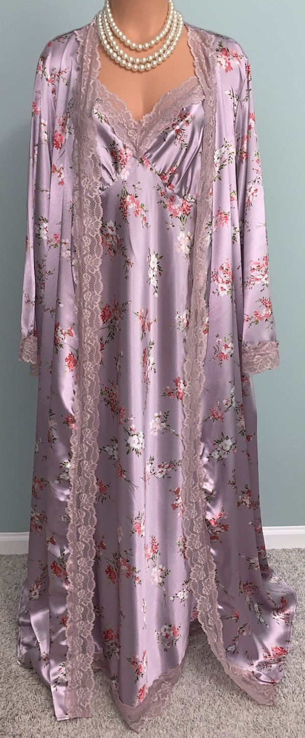 New Glossy Secret Satin Peignoir Set 3X Slip Dress Nightgown Robe Lingerie 2pc
