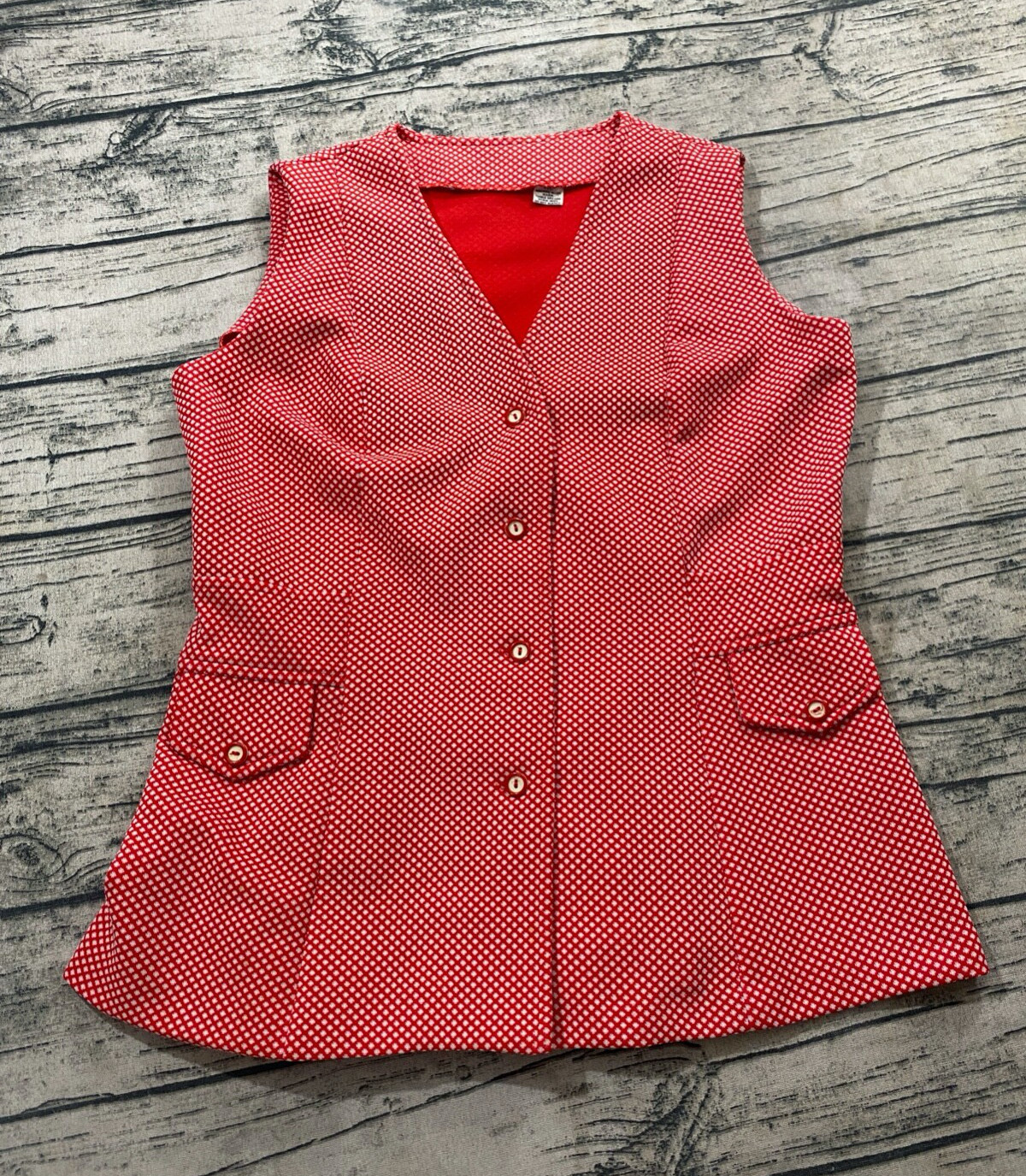 70s Womens Retro Mod Button Vest Argyle Hippie Boho Sleeveless Top Red
