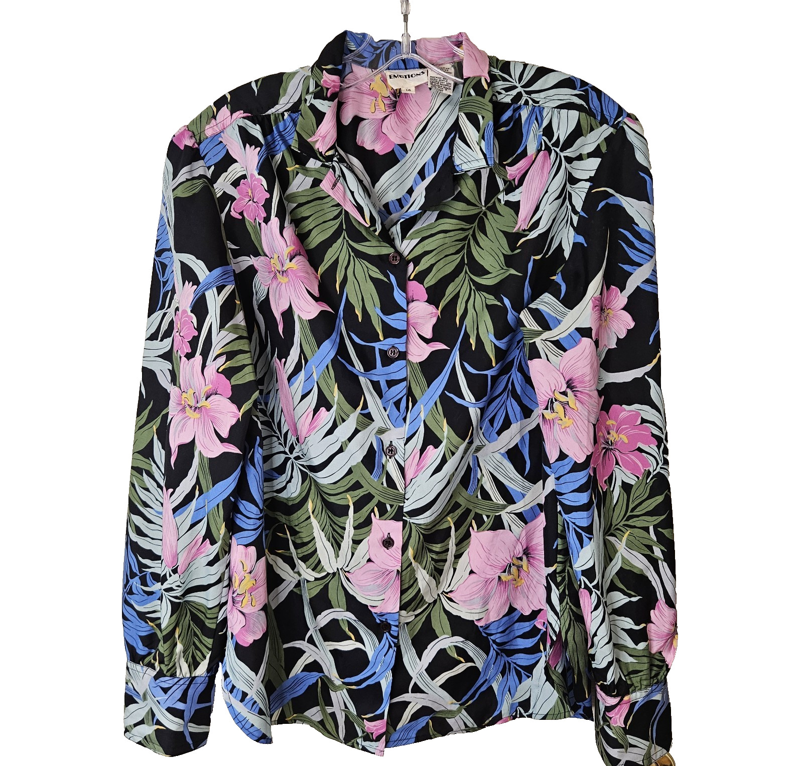Women’s Vintage Floral Hawaiian Blouse Top Size 14 by Emotions 1980’s