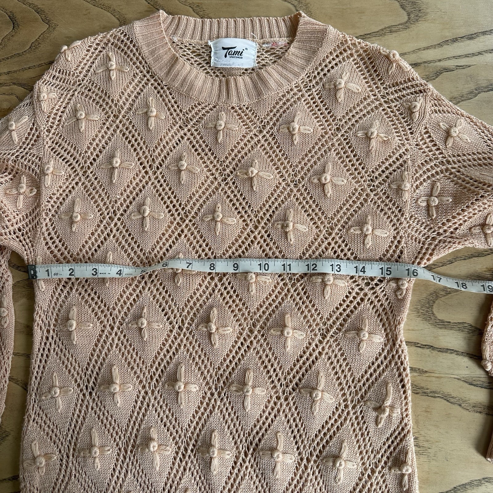 Vintage Cottagecore Knit Sweater TAMI Sportswear Sz S/M EUC Peach Pink