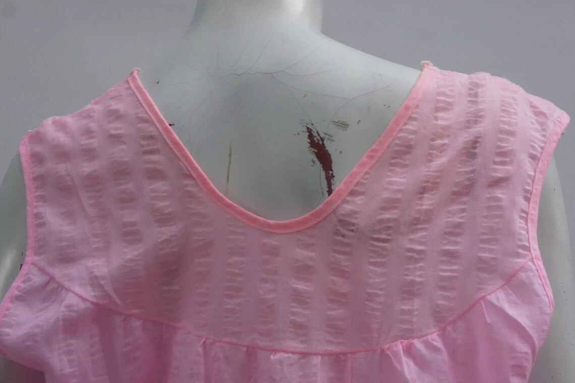 Vintage 60s Pink Eyelet Trim Ruffle Bottom Maxi Nightgown Cottagecore Grannycore