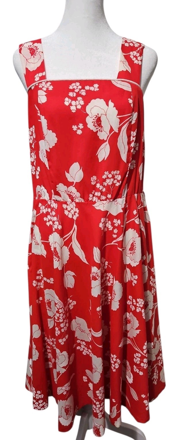 VTG 70s Sears Red Floral Sun Dress Mod A Line Square Neck Midi Sz 10 Union Made