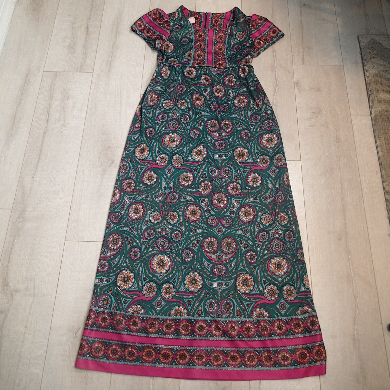 vtg Hoot Owl Groovy Floral maxi Dress sz 13 m/l 70s Chic Prairie Festival long