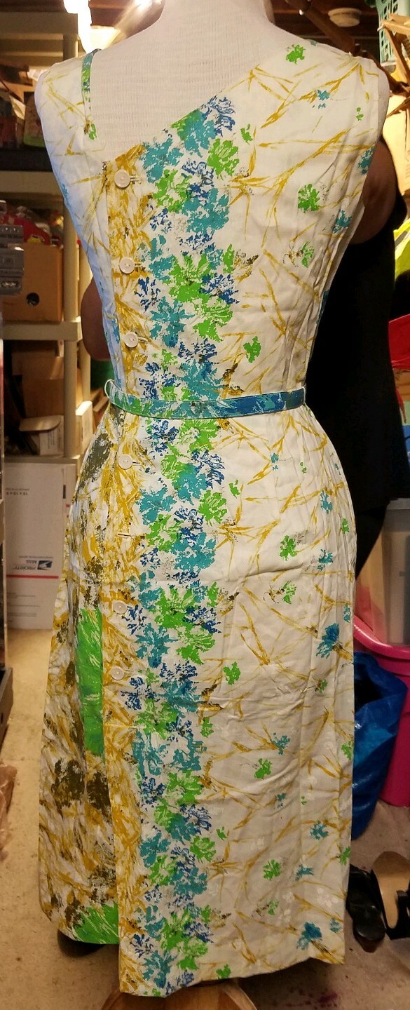 Vtg 60s Novelty Print Shoulder mid century Dress Shirley Lee jr.