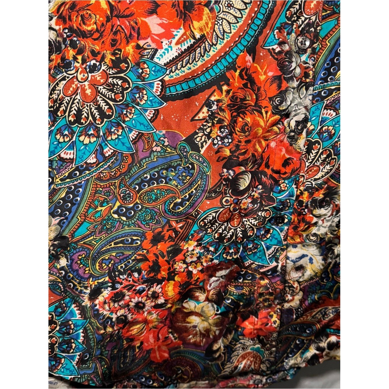 VTG Jane Ashley 100% Silk Paisley Floral Button Down Blouse Tunic M