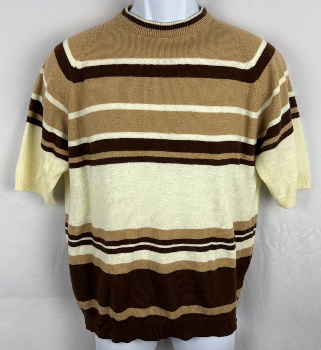 Vintage 60s Penneys Town Craft Short Sleeve Striped Knit Acrylic Shirt Size M