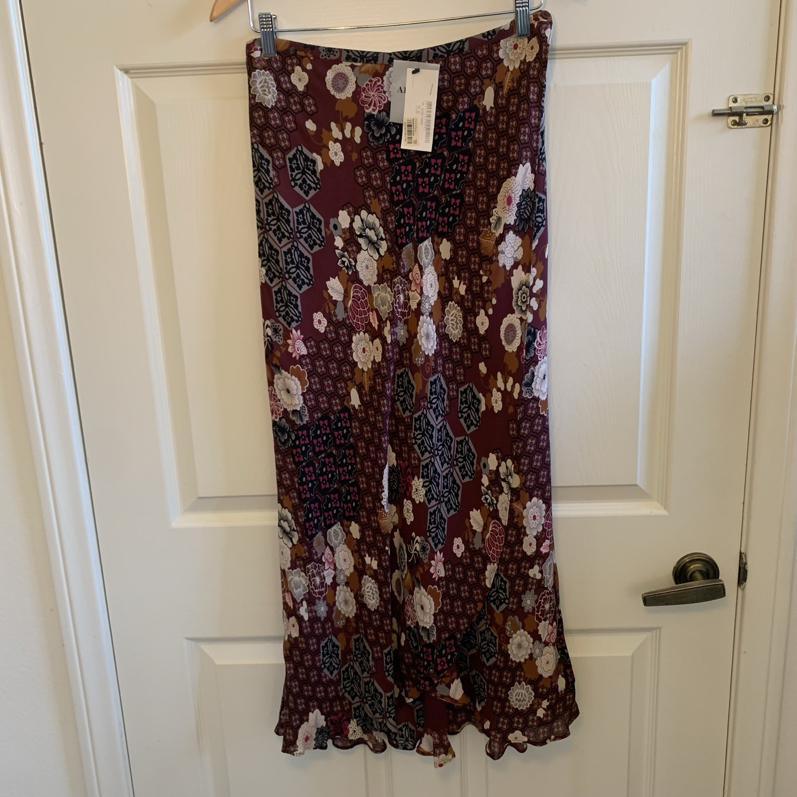 VTG NWT Alfani 100% Silk Maxi Red Wrap Skirt Ruffle Hem 90s Asian Inspired Sz 10