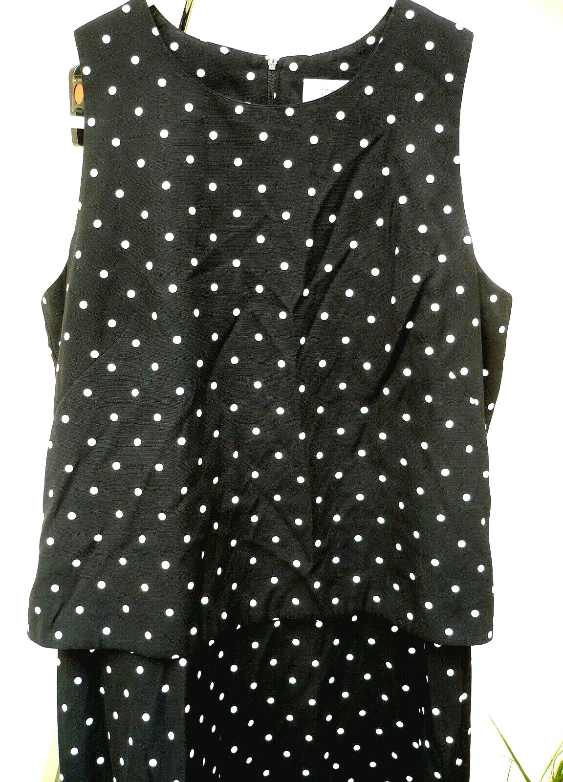 VTG DRESSBARN PETITE SIZE S M P BLACK OVERLAY POLKA DOTS SLEEVELESS DRESS WOMEN
