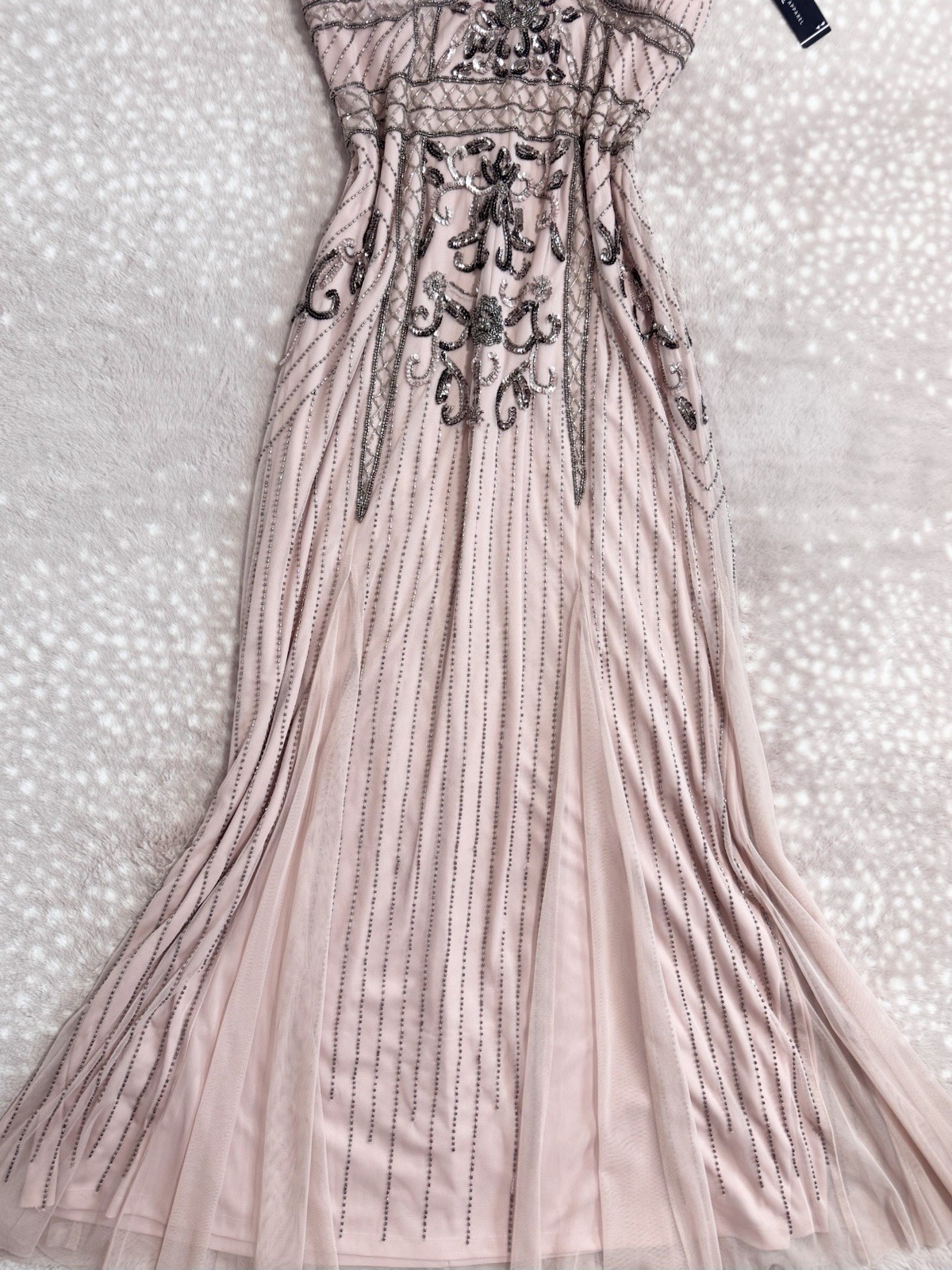 Vintage Pink Silver Fairy Beaded Sequin Ruffle Princess Formal Gown Dress 15/16