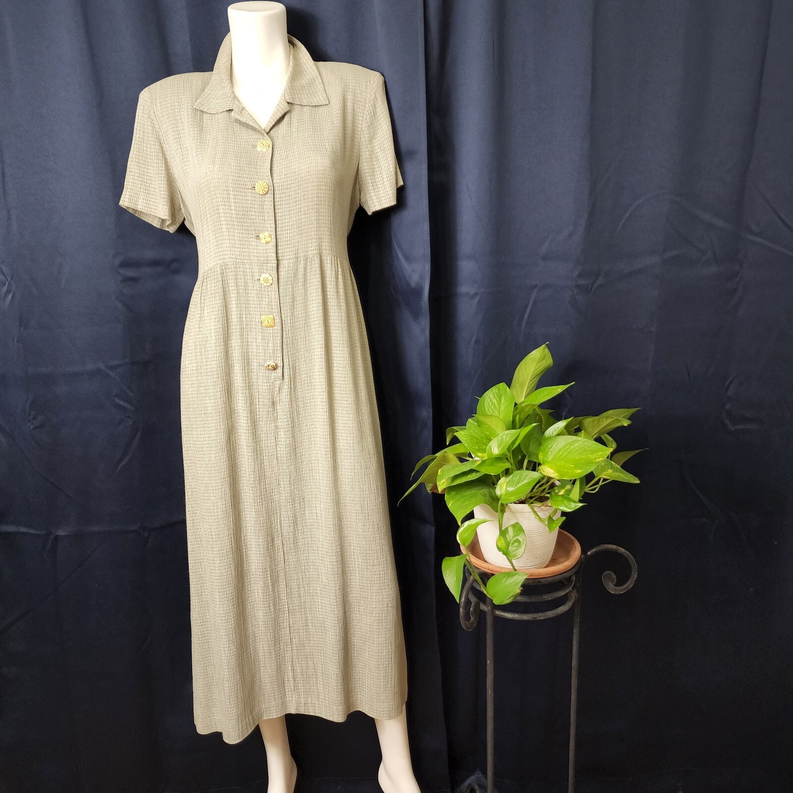 Vintage Jessica Howard Cottagecore Green-gray Button Down Dress Size 8
