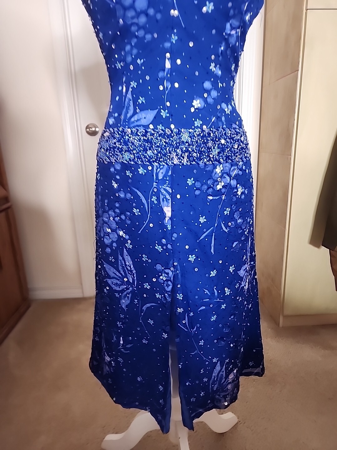 Costume Co Electric Blue Handmade Halter Dress Beaded & Sequins Broadway History