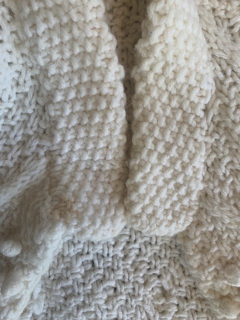 Vtg 60s Handmade Ivory Wool Cardigan Sweater Original Fisherman Pattern Med M S