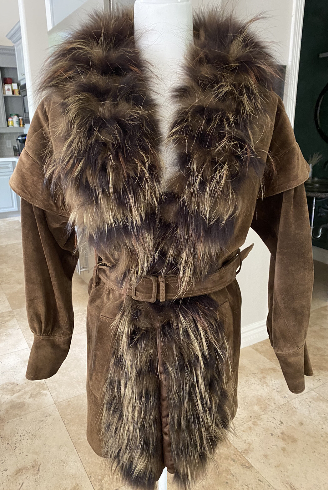 Vintage Loewe 1846 Suede Fur Trimmed Coat 40