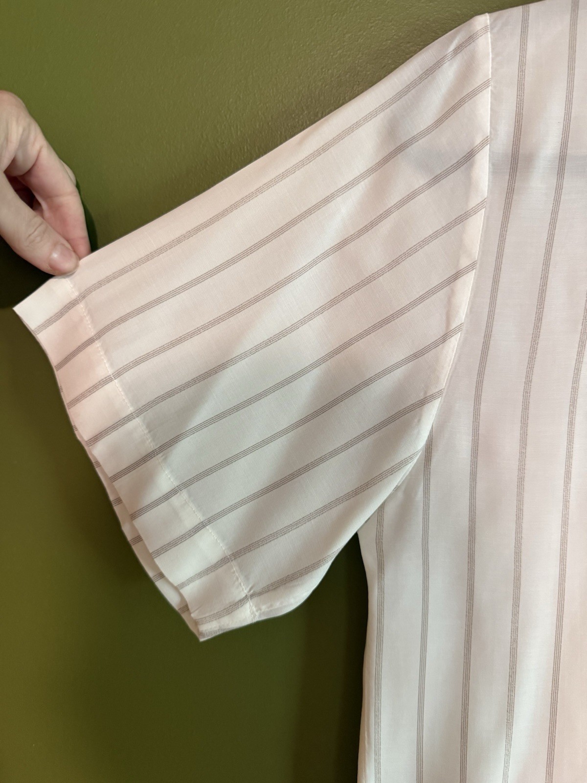 Mondi Vintage Blouse Womens 34 Cream Pinstripe Viscose Short Sleeve W Germany
