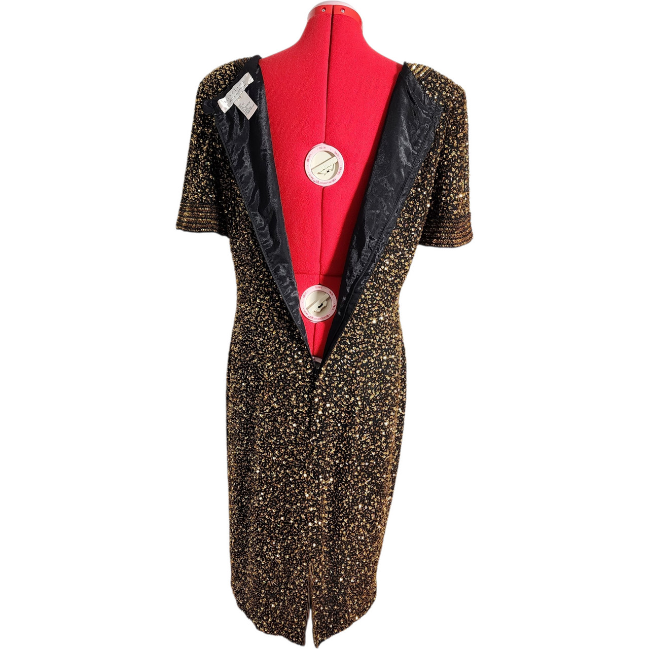 Vintage 1980s NiteLine by Della Roufogali Black Silk Beaded Cocktail Dress Go…