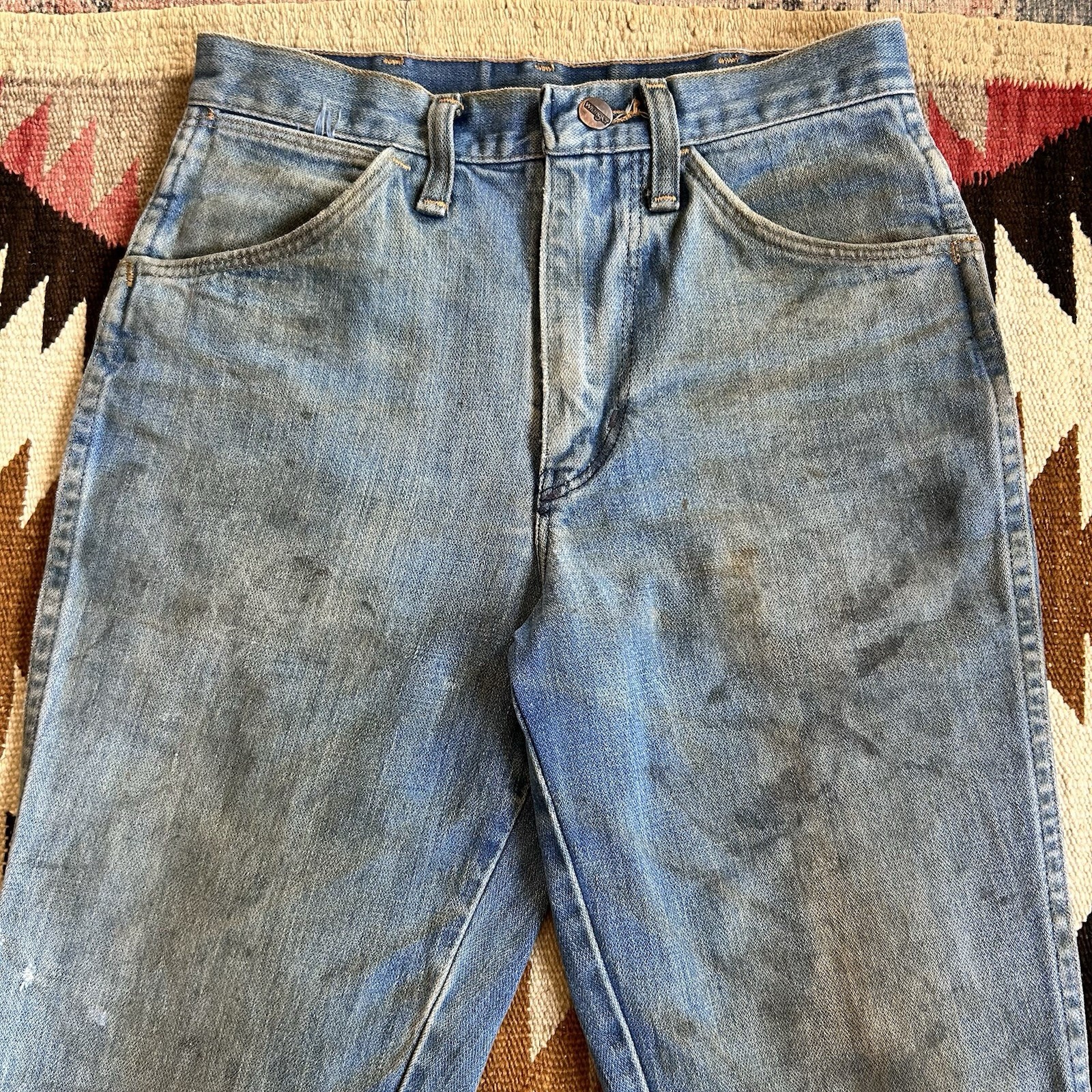 Vintage 1960s 70s Wrangler Boot Cut Distressed Jeans Sz 27 x 30