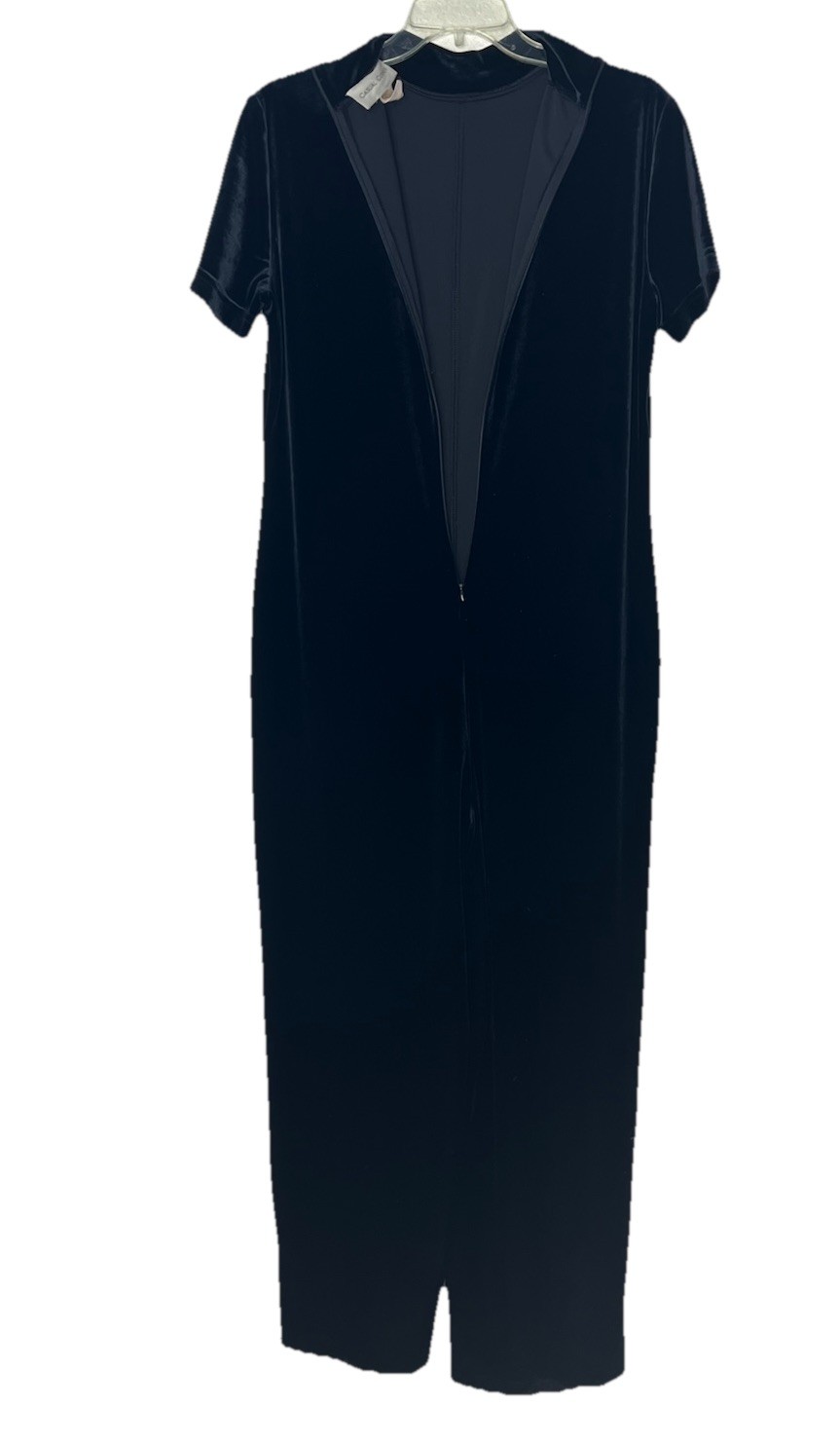 VTG Casual Corner Velvet Body Suit Navy Blue Sz Large Zipper Back Short Sleeve