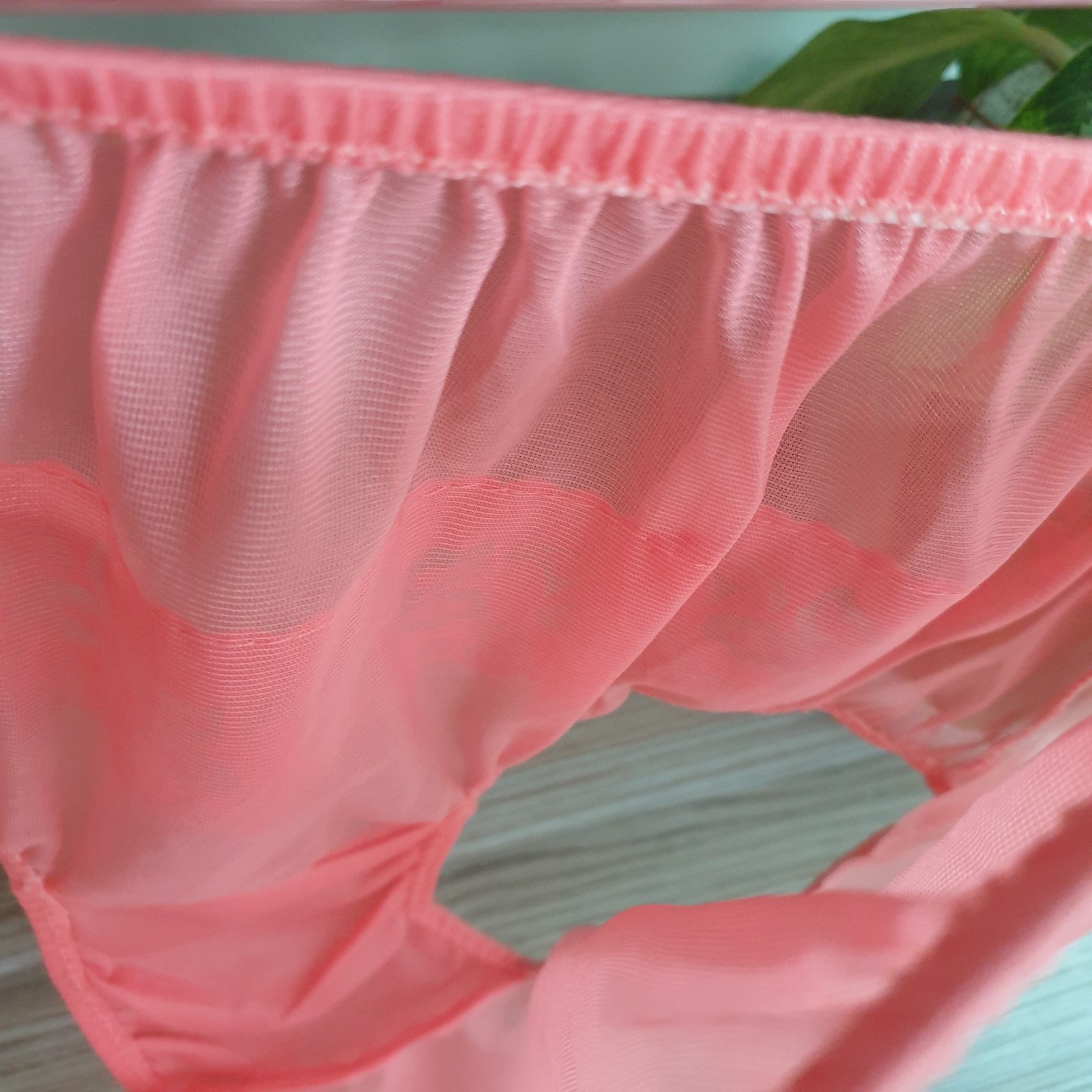 Vintage Sheer Nylon Panty Sissy Peach Floral Lace Granny Brief Sz. 8 Hip 39-43″
