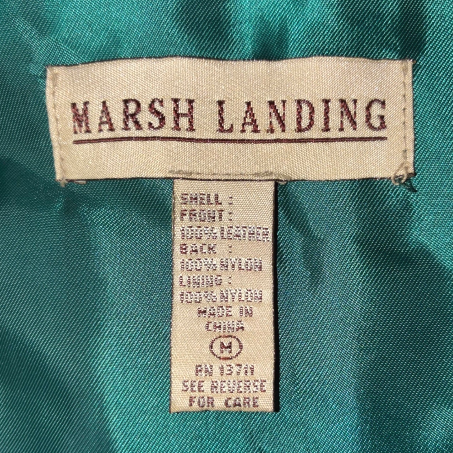 Vintage Marsh Landing Green Button Up Leather Vest Pockets Size M