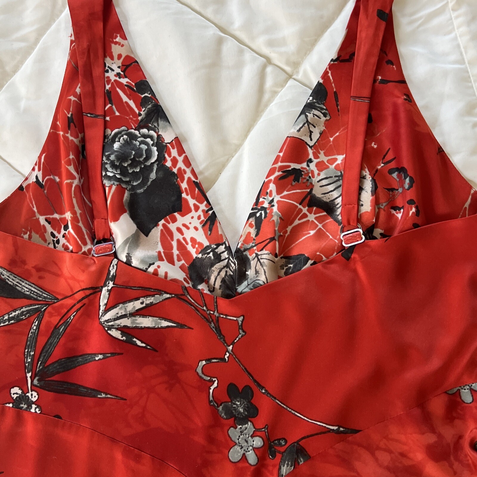 Vintage Deep V-neck Sleeveless Lingerie Inspired Floral Orange Maxi Dress S/M