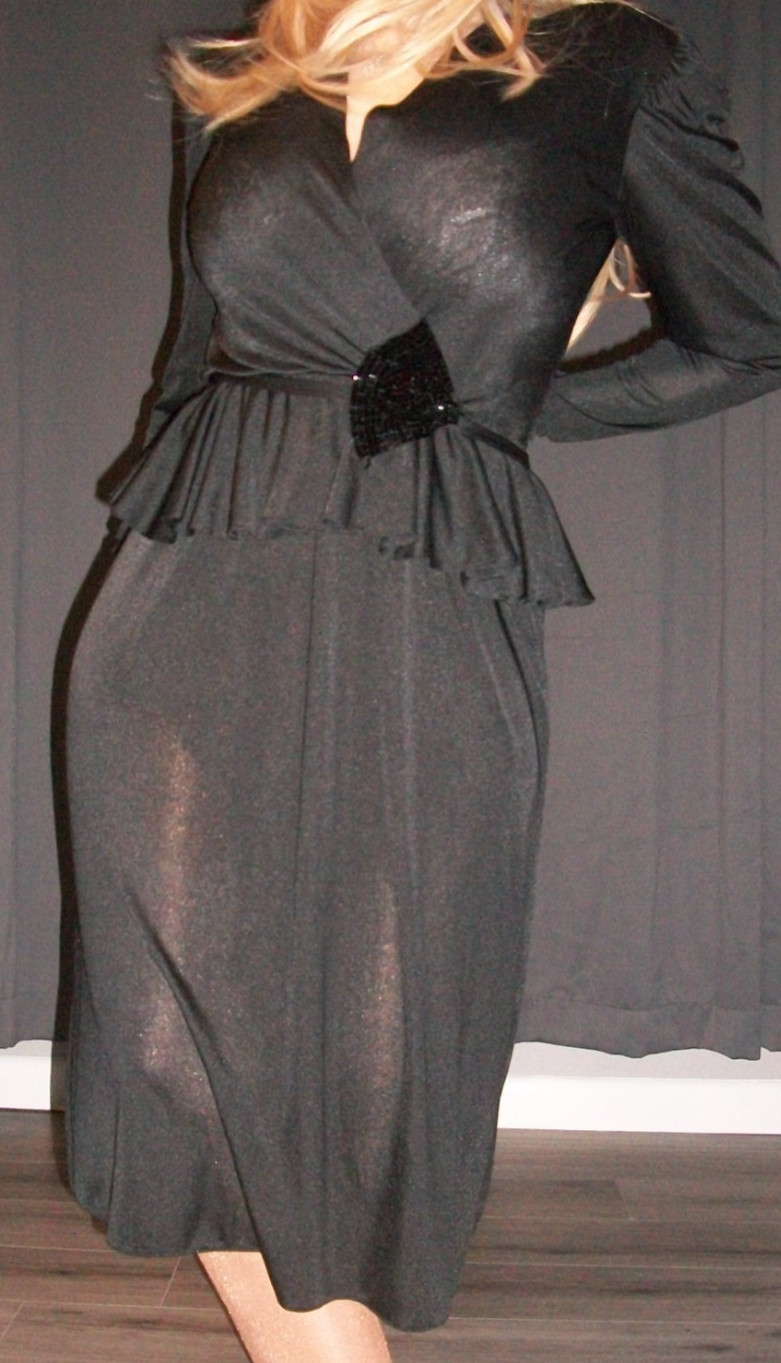 Vtg Billy Jack For Her Black Peplum Cross Wrap Dress 9 10