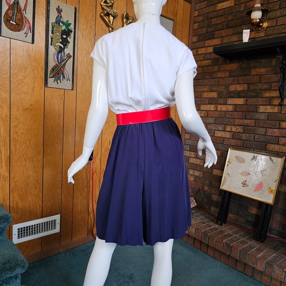 Vintage 80s Corporate New wave Power Suit Secretary Dress Shorts RWB Romper M/L