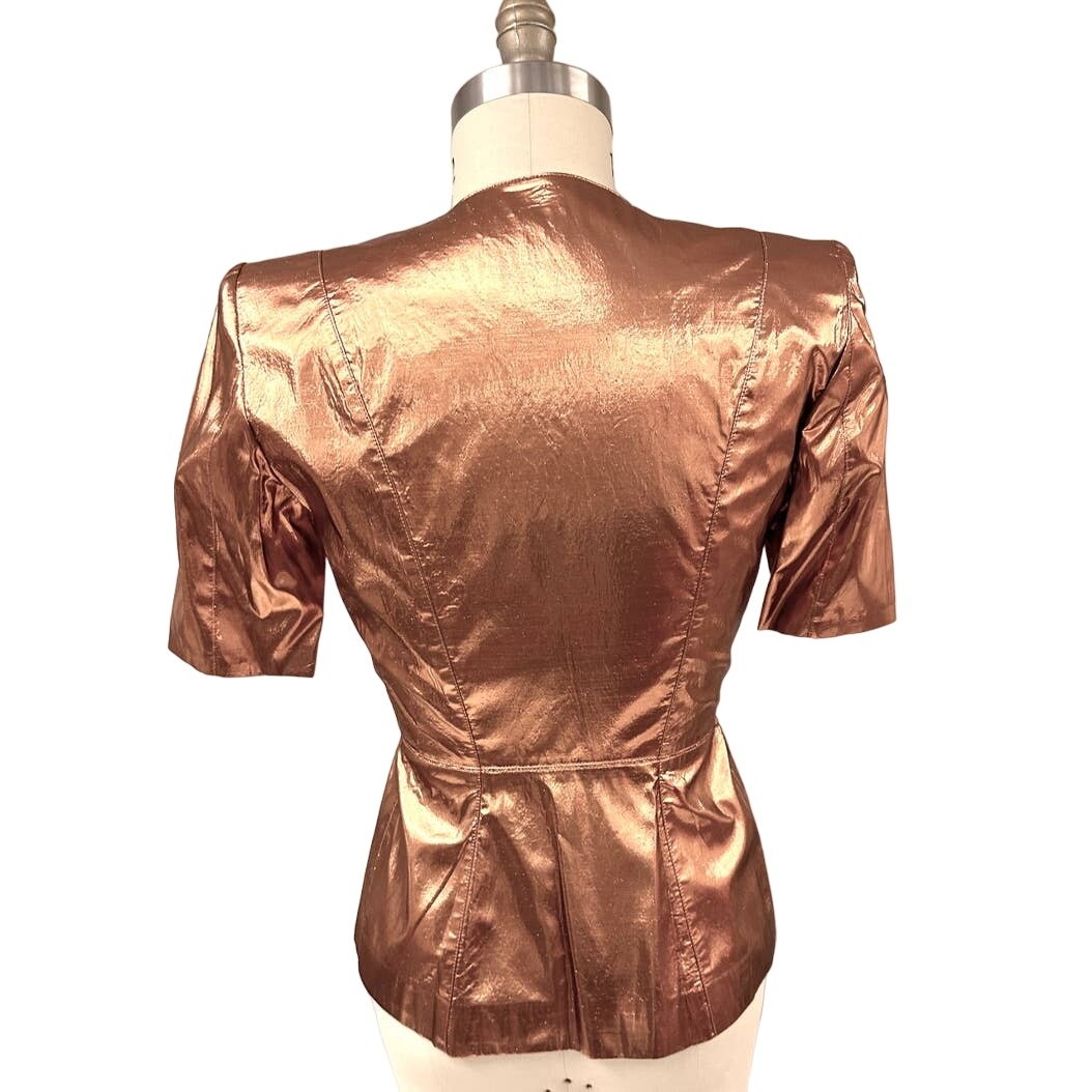 Vintage Trussardi Italy Metallic Copper Peplum Jacket 80s Power Style Sz 42
