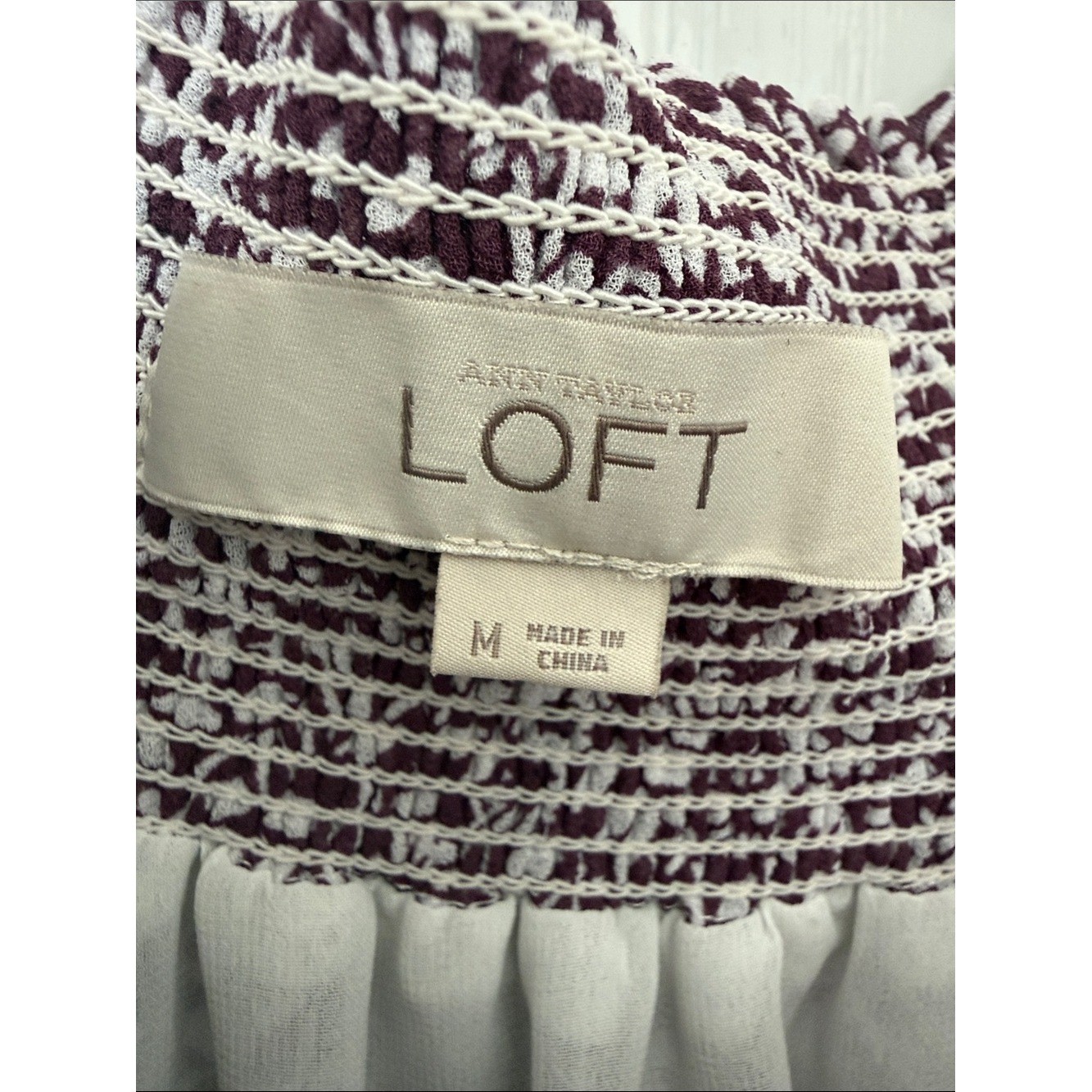 LOFT Smocked Floral Blouse – 3/4 Sleeve Boho Top | Cottagecore Women’s Size M