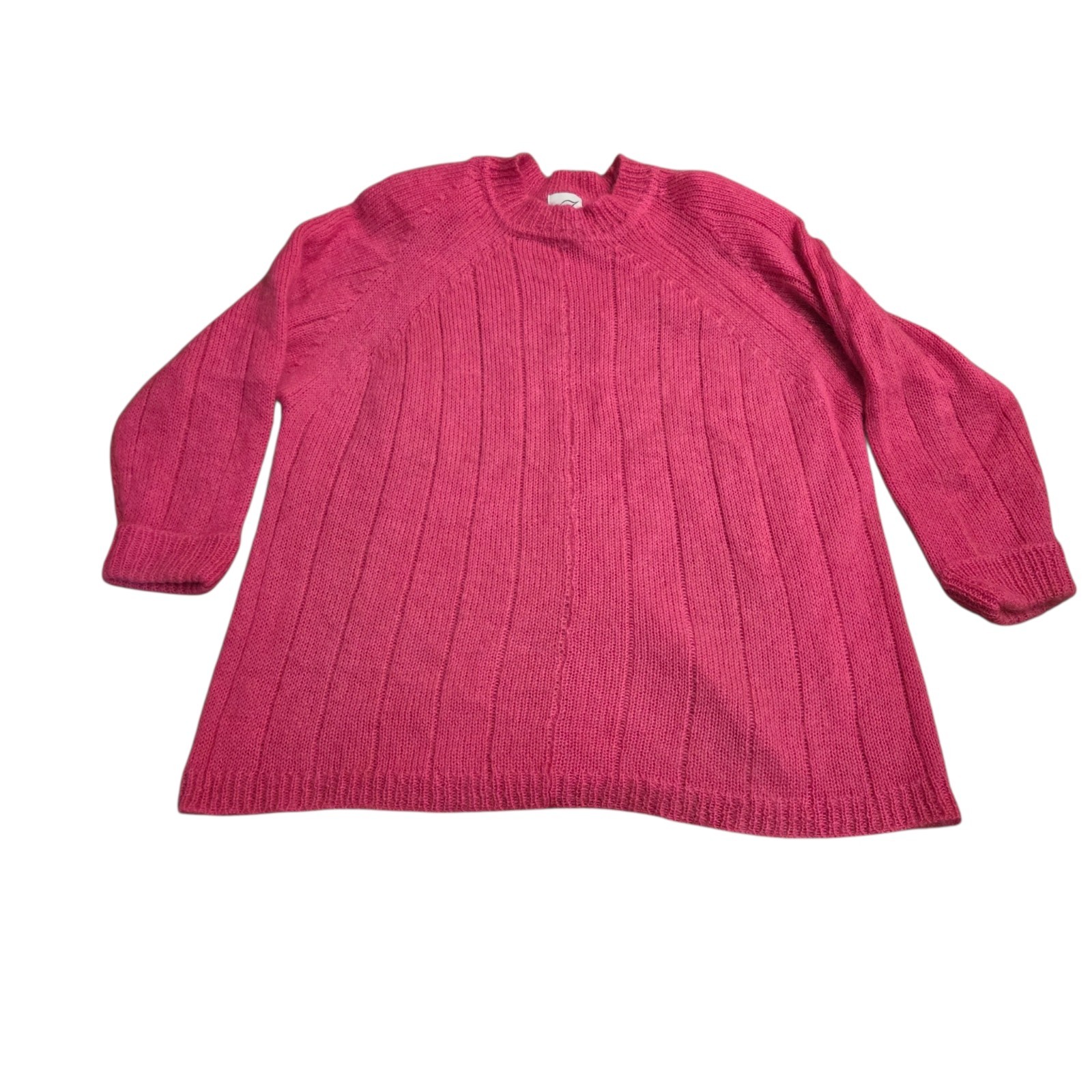 80s Vintage Fuzzy Mohair Blend Long Pullover Sweater Knit Magenta Pink Sz 26 28