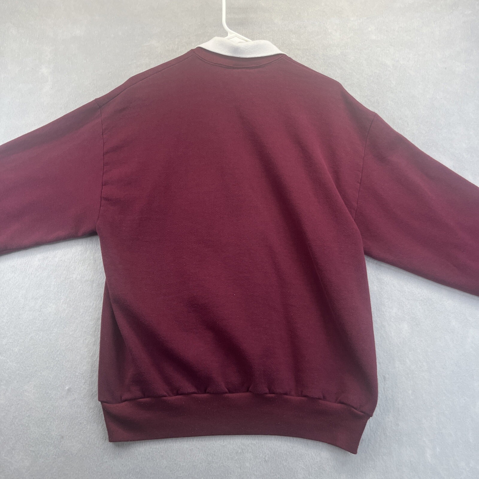 Jerzees Maroon L Collared Patchwork Sweatshirt Cookie Quilt Antique Shop Vintage