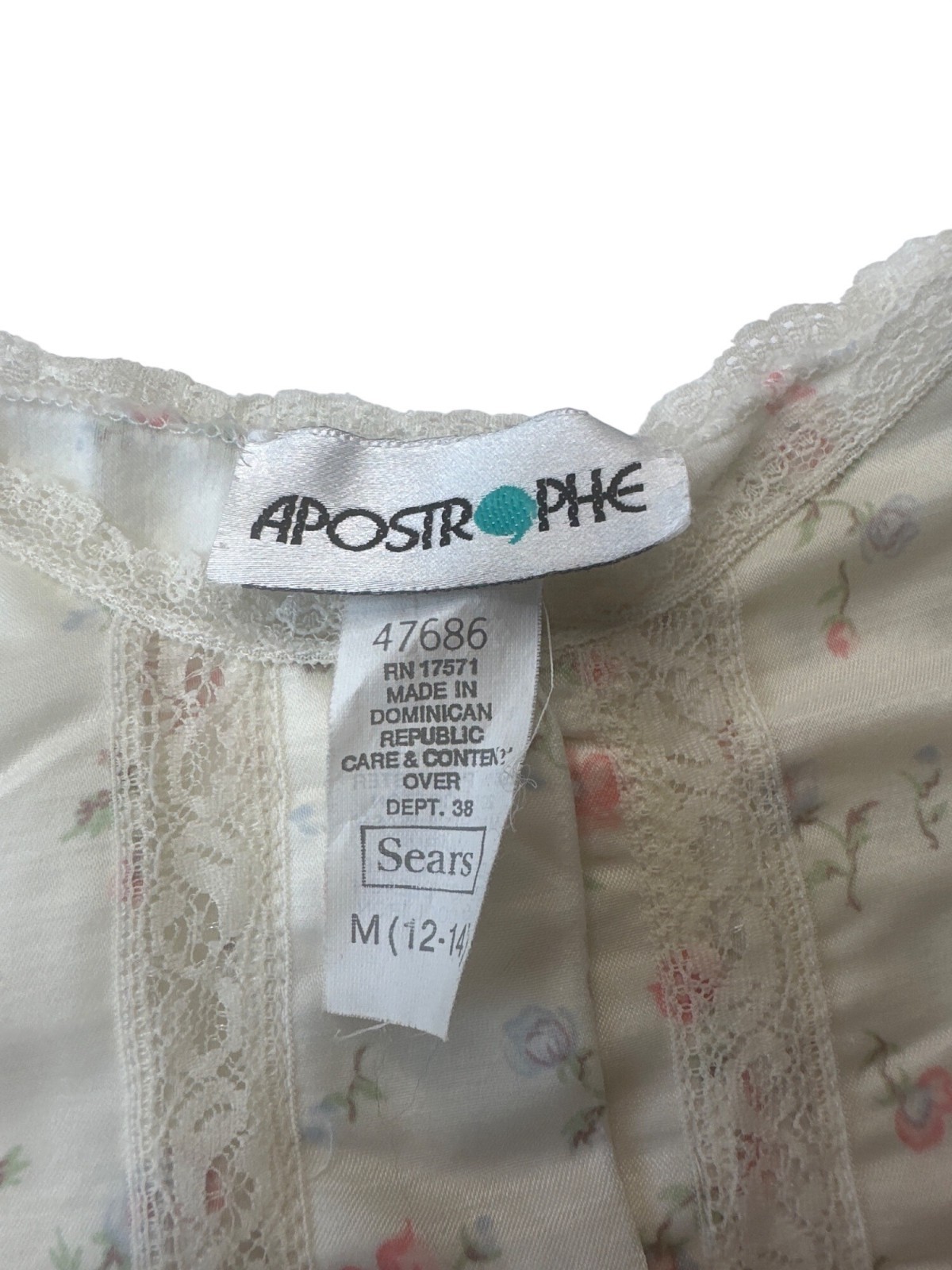 Apostrophe Sears vintage Floral Lace Trim Long Sleeve Satin Flannel Nightgown Sl