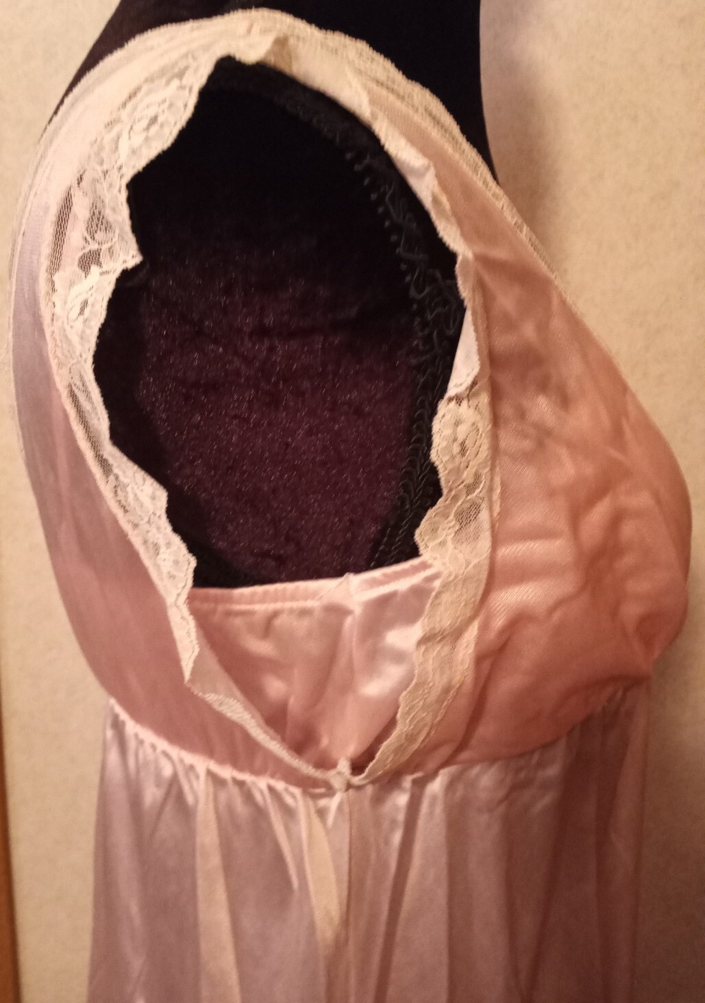 2 Vintage FANCY ME Sz S Pink Nylon Sheer Cream Lace Long Nightgown Slip Dress