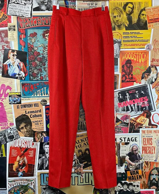Vtg 90s Red White Pinstripe High Rise Wool Trouser Pants 28×32 Women Menswear