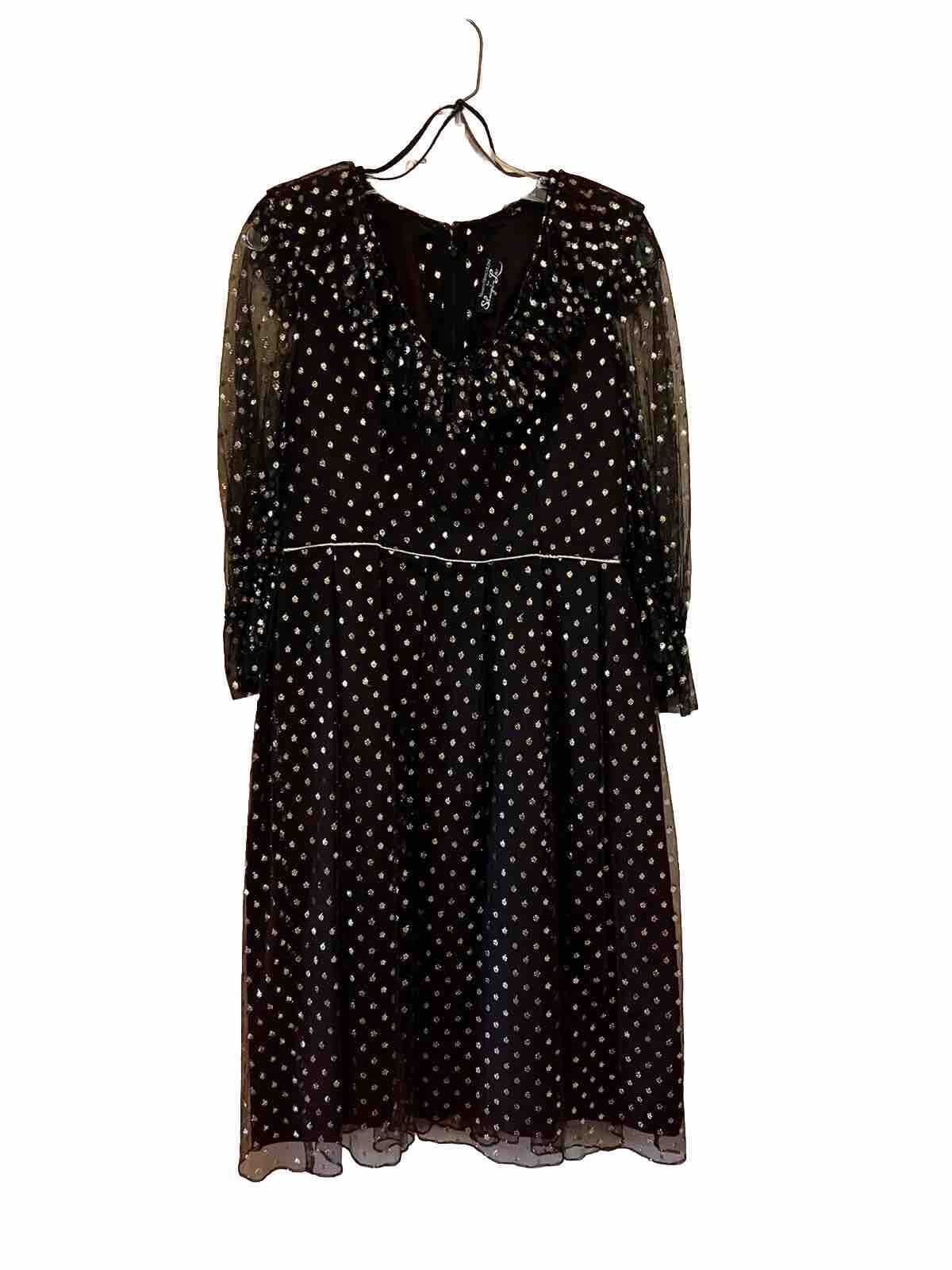 VTG Dress Nancy Bracoloni Shangri La Black Gauze W/ Gold Polka Dots See Measures