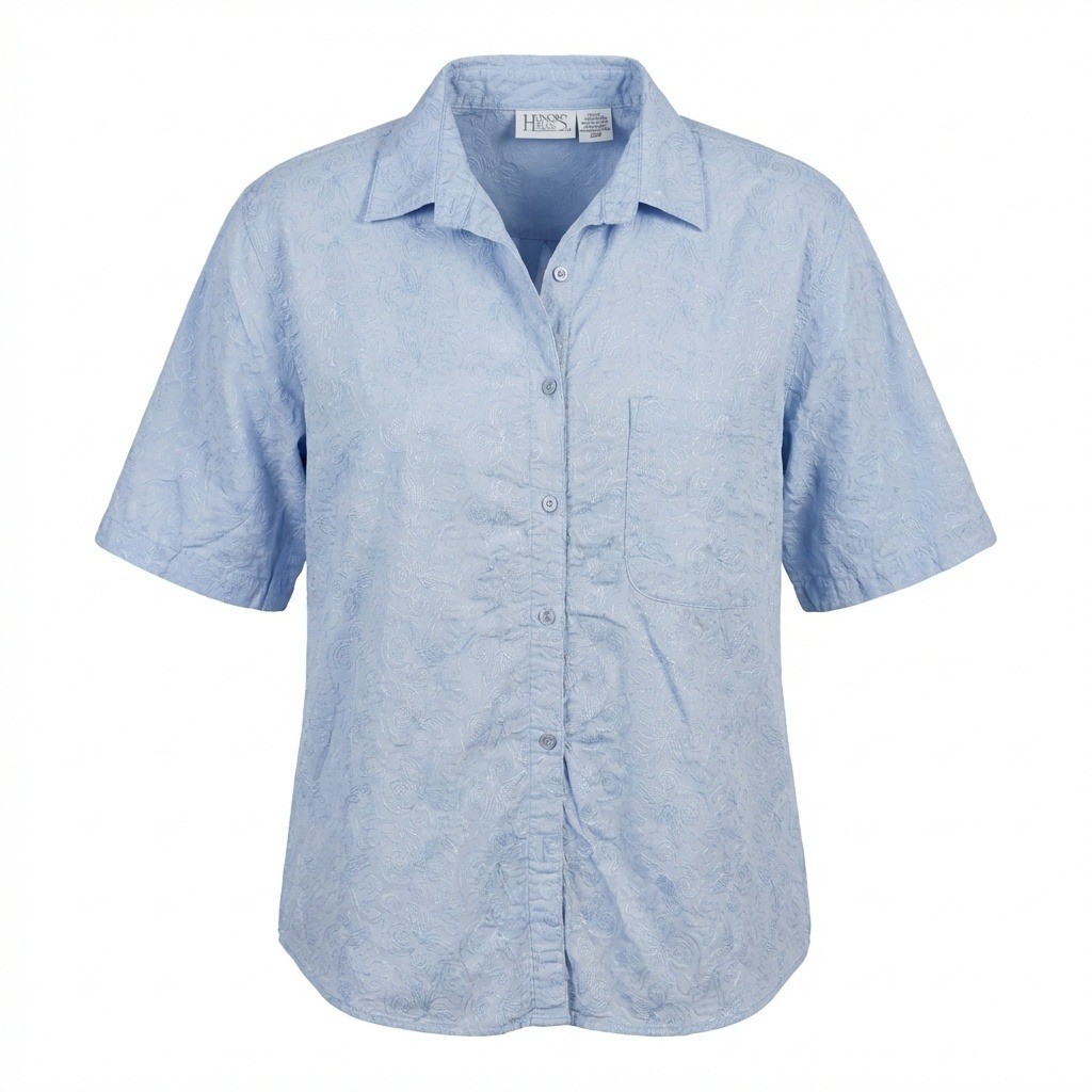 Vintage 90s Honors Plus Size 20W Embroidered 100% Cotton Button-Down Light Blue