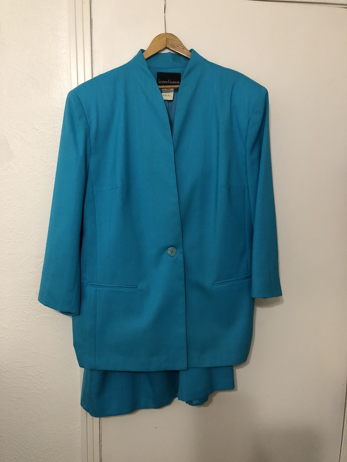 JOSEPH FELDMAN VTG Sz 22/24 Woman’s Suit With Skirt Lined Polyester/Rayon Teal
