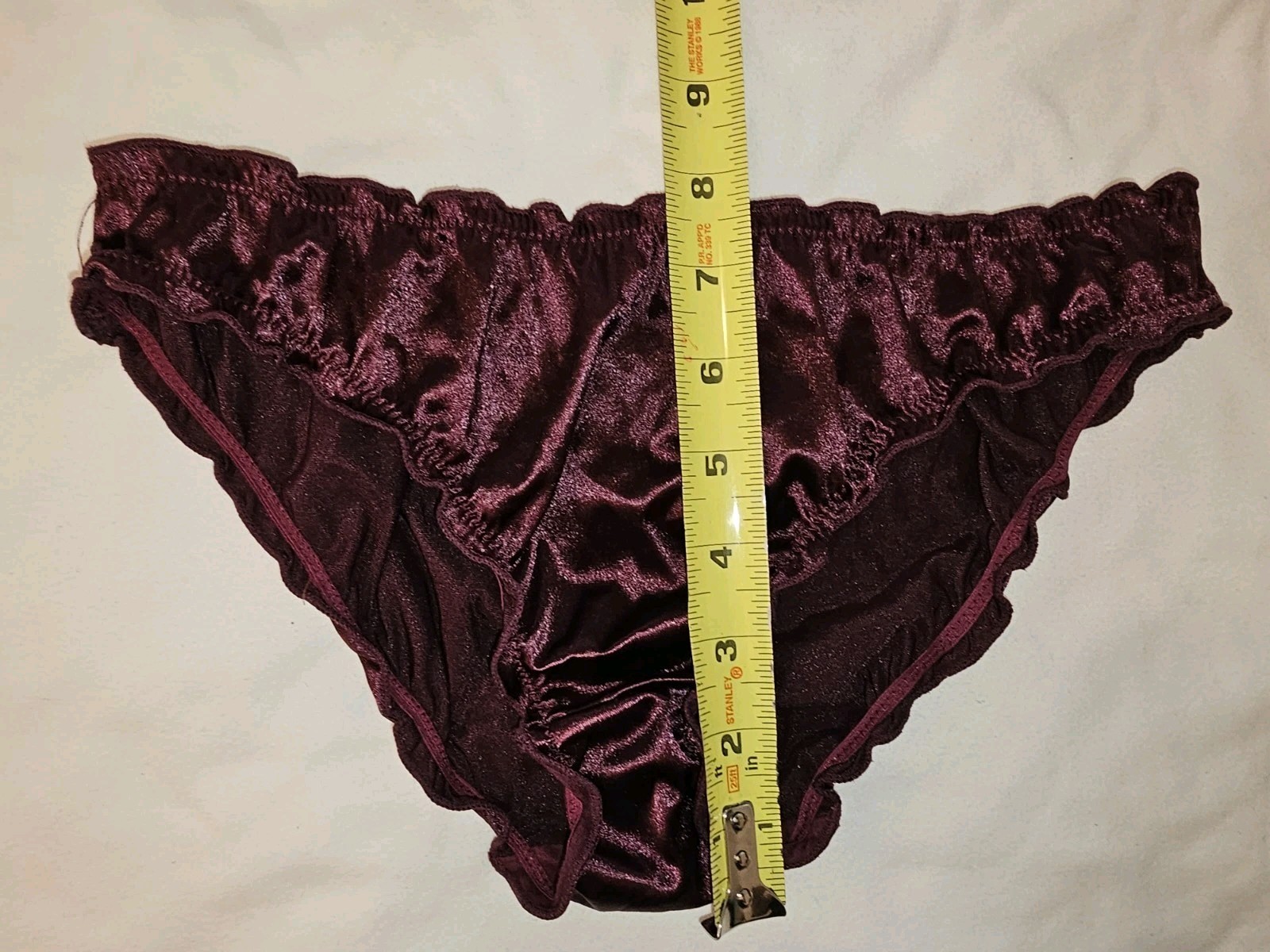 Vintage Ruffle Glossy Deep Purple Super Soft Nylon Satin Bikini Panties Size Med