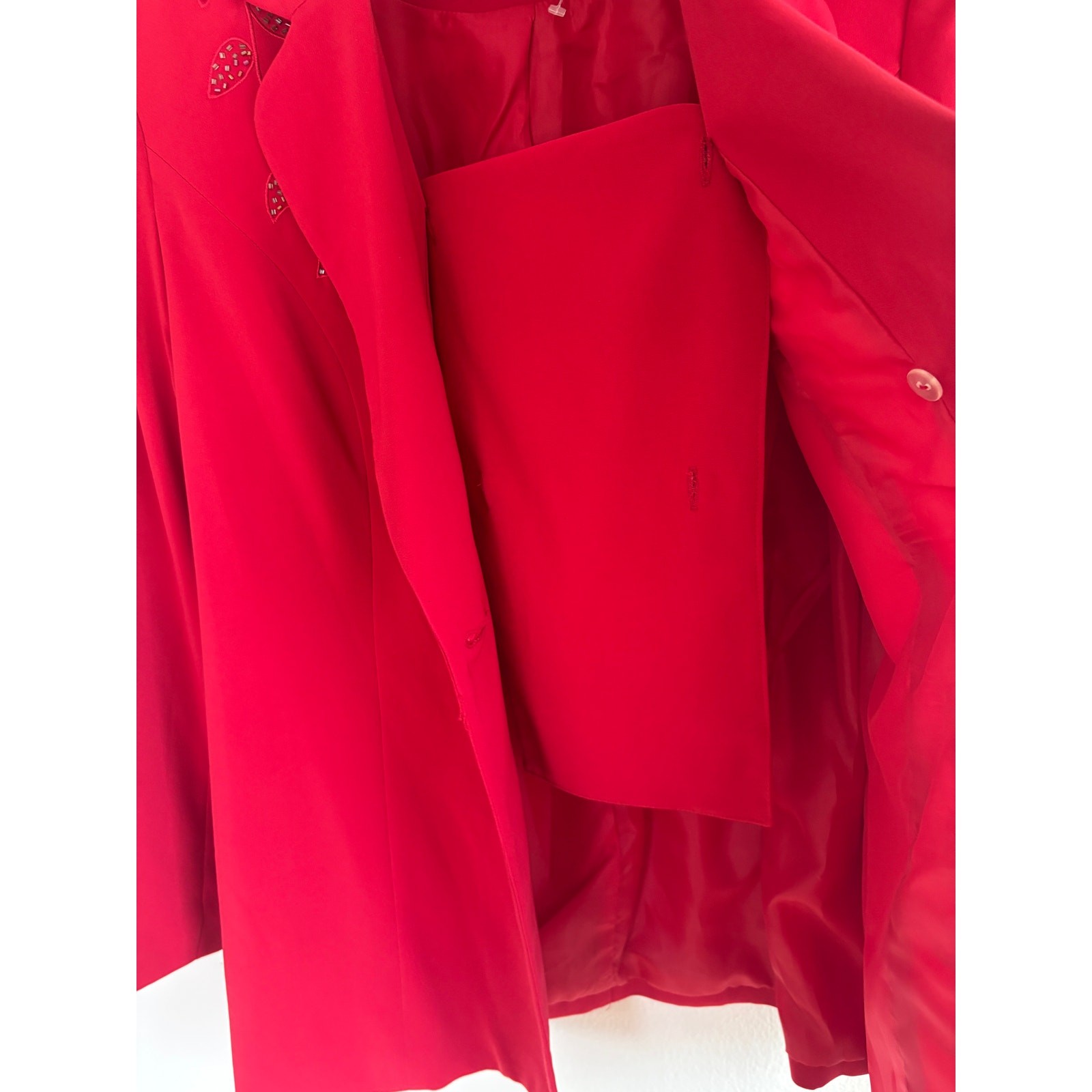 Faith Vintage Red Pant Suit Set Womens Size 14 Beaded Blazer Pants NWT