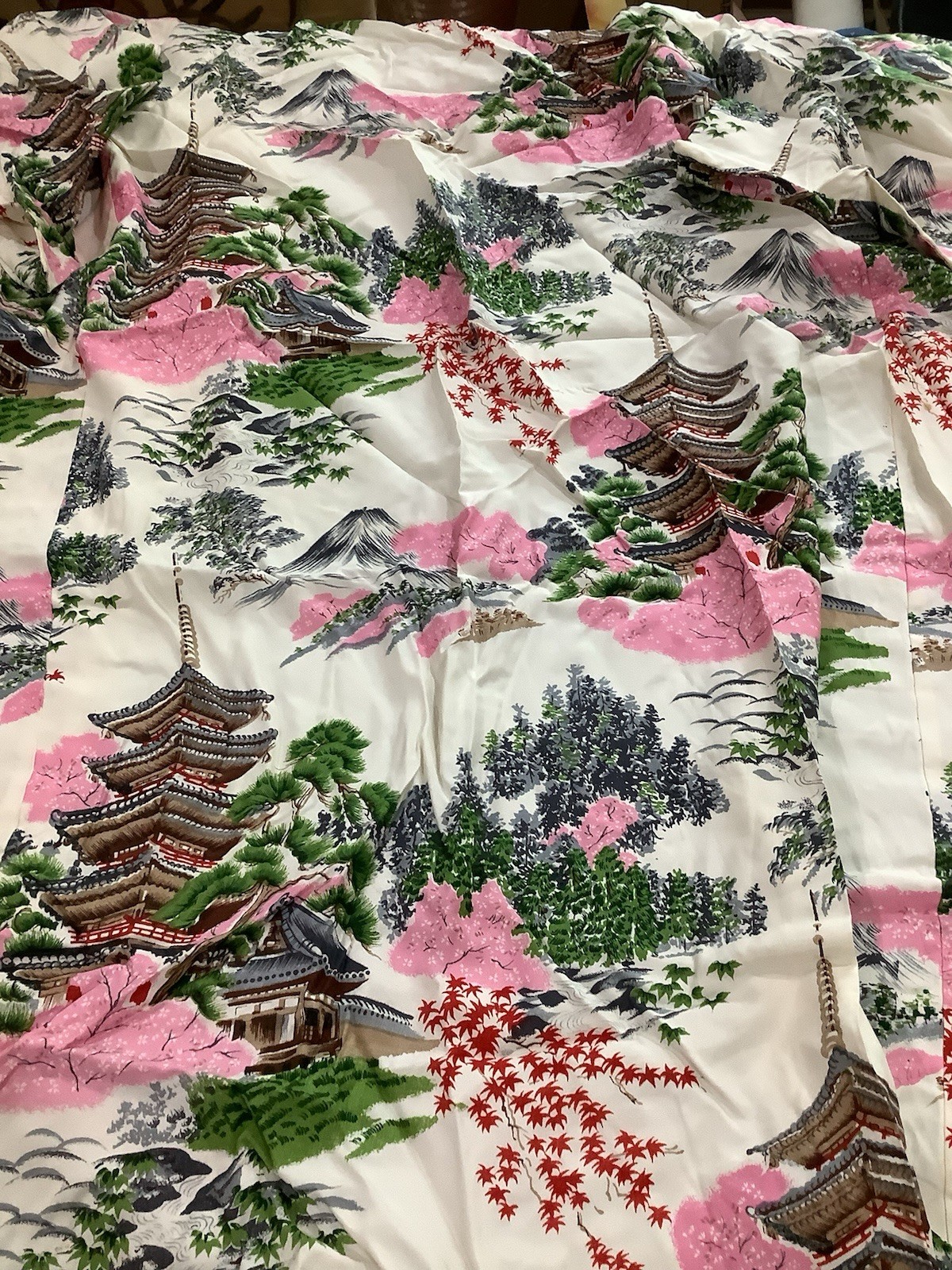 VTG CROWN SILK BLEND CREAM MULTI KIMONO w/BELT one Size
